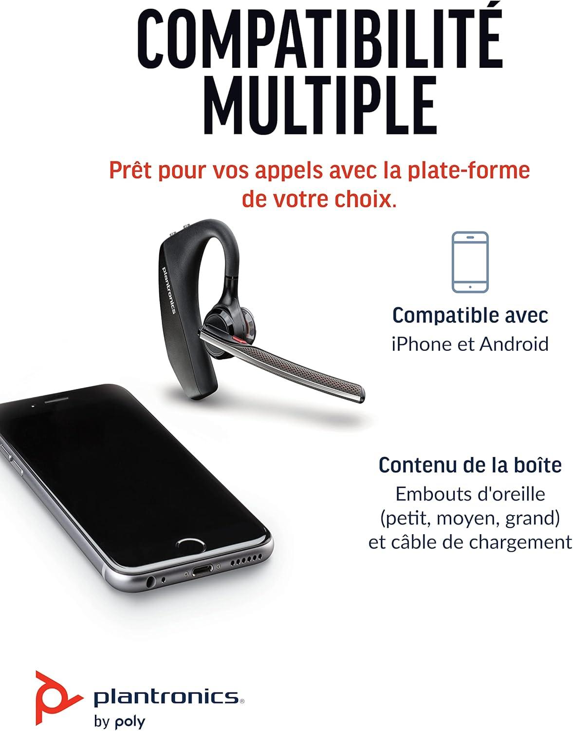 imageMicrocasque sans fil Plantronics Voyager 5200 Poly microcasque Bluetooth monaural avec micro antibruit design ergonomique commandes vocales lger connexion au mobile la tablette via BluetoothUSBA