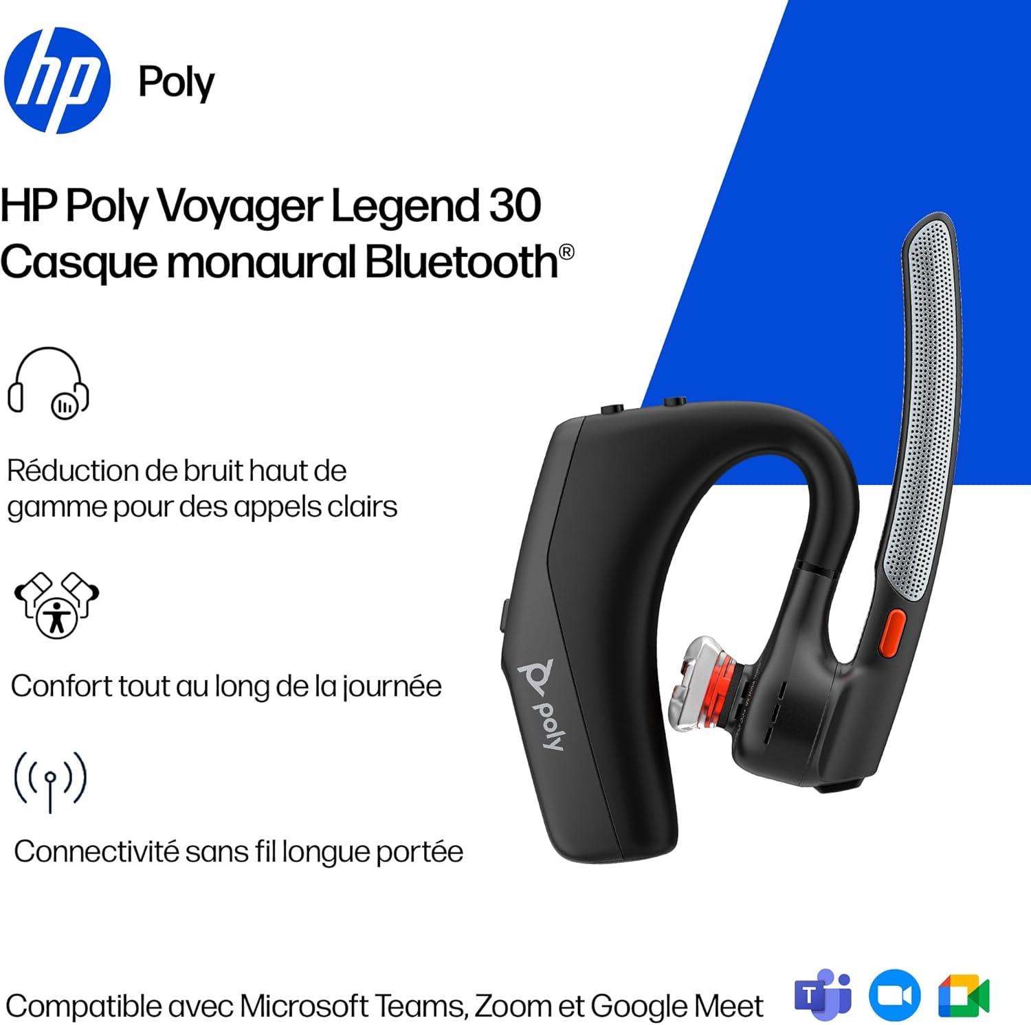 imagePOLY Voyager Legend 30 Casque Customer Special 1 Bluetooth monaural ConnectezVous Votre PC Mac Tablette ou tlphone Portable Annulation du Bruit Noir