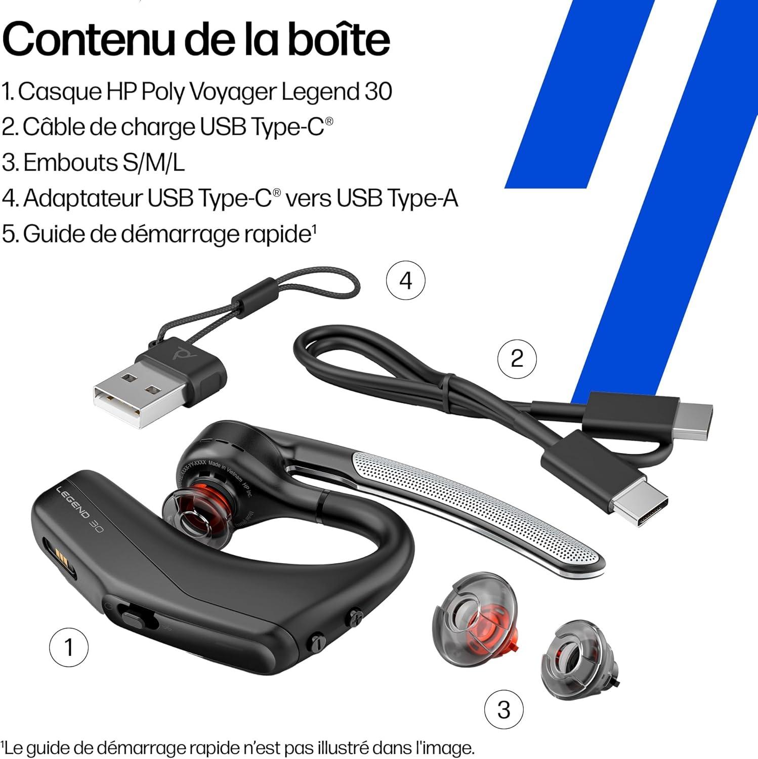 imagePOLY Voyager Legend 30 Casque Customer Special 1 Bluetooth monaural ConnectezVous Votre PC Mac Tablette ou tlphone Portable Annulation du Bruit Noir