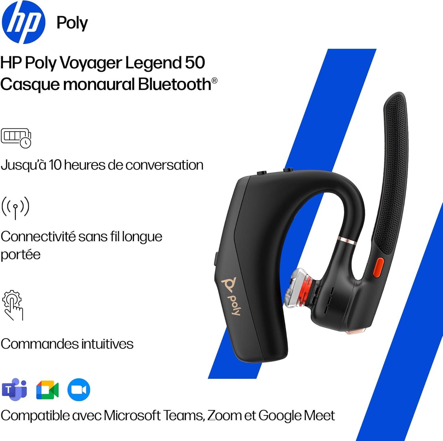 imagePOLY Voyager Legend 50 Casque Customer Special 1 Casque Bluetooth Simple avec Micro antibruit Design Ergonomique Commandes vocales Lger Connexion au MobileTablette Via Bluetooth Noir2025