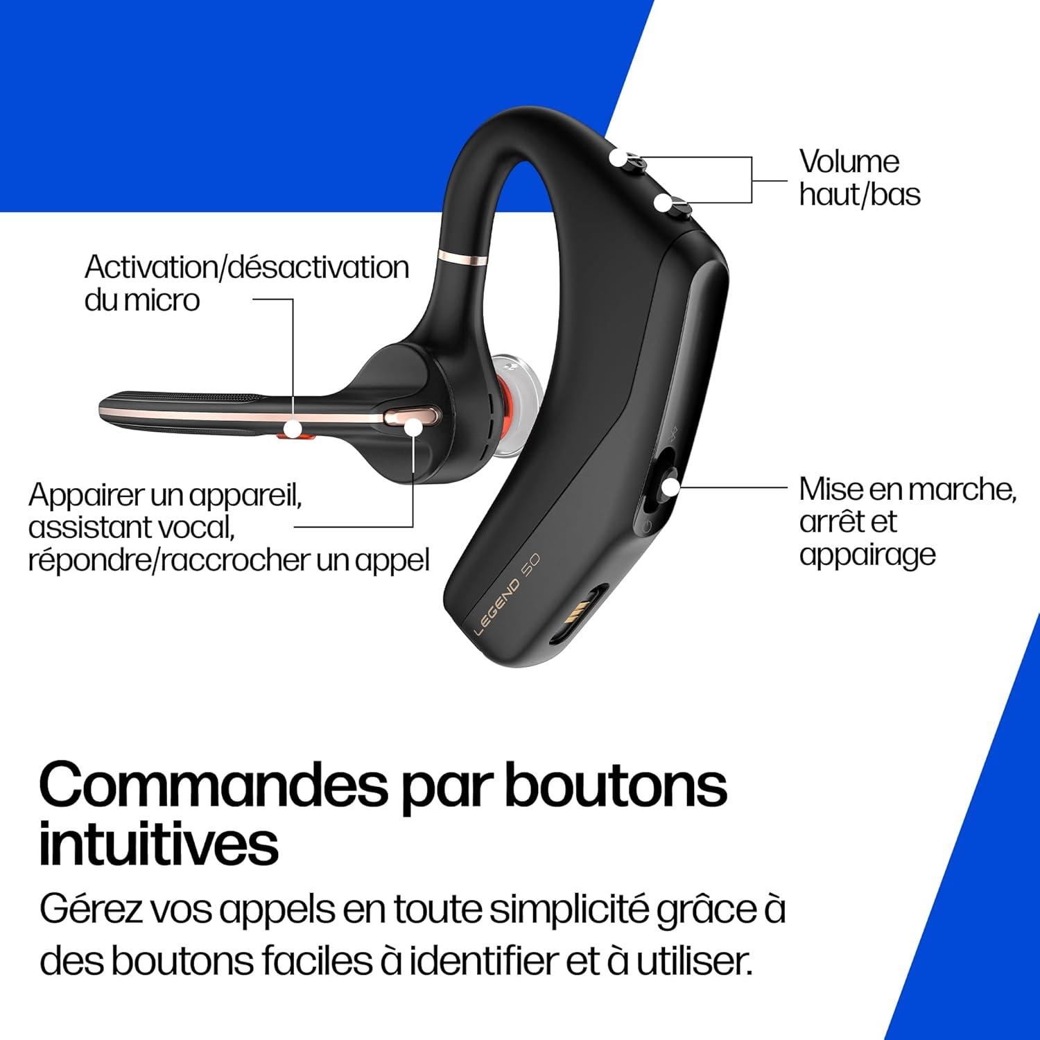 imagePOLY Voyager Legend 50M Casque UC avec Quatre Microphones Annulation du Bruit Technologie Noise Block tui de Charge Portable capteurs intelligents Commandes Rapides