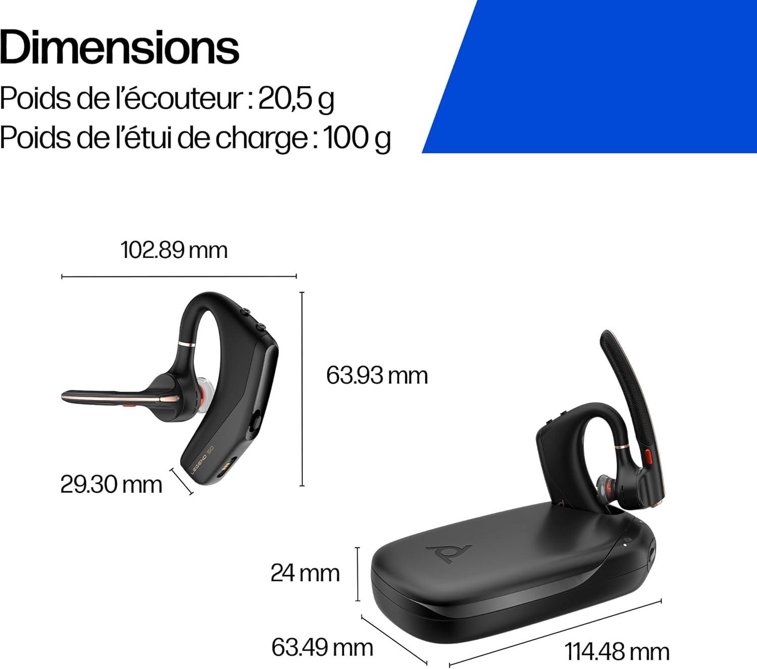 imagePOLY Voyager Legend 50M Casque UC avec Quatre Microphones Annulation du Bruit Technologie Noise Block tui de Charge Portable capteurs intelligents Commandes Rapides