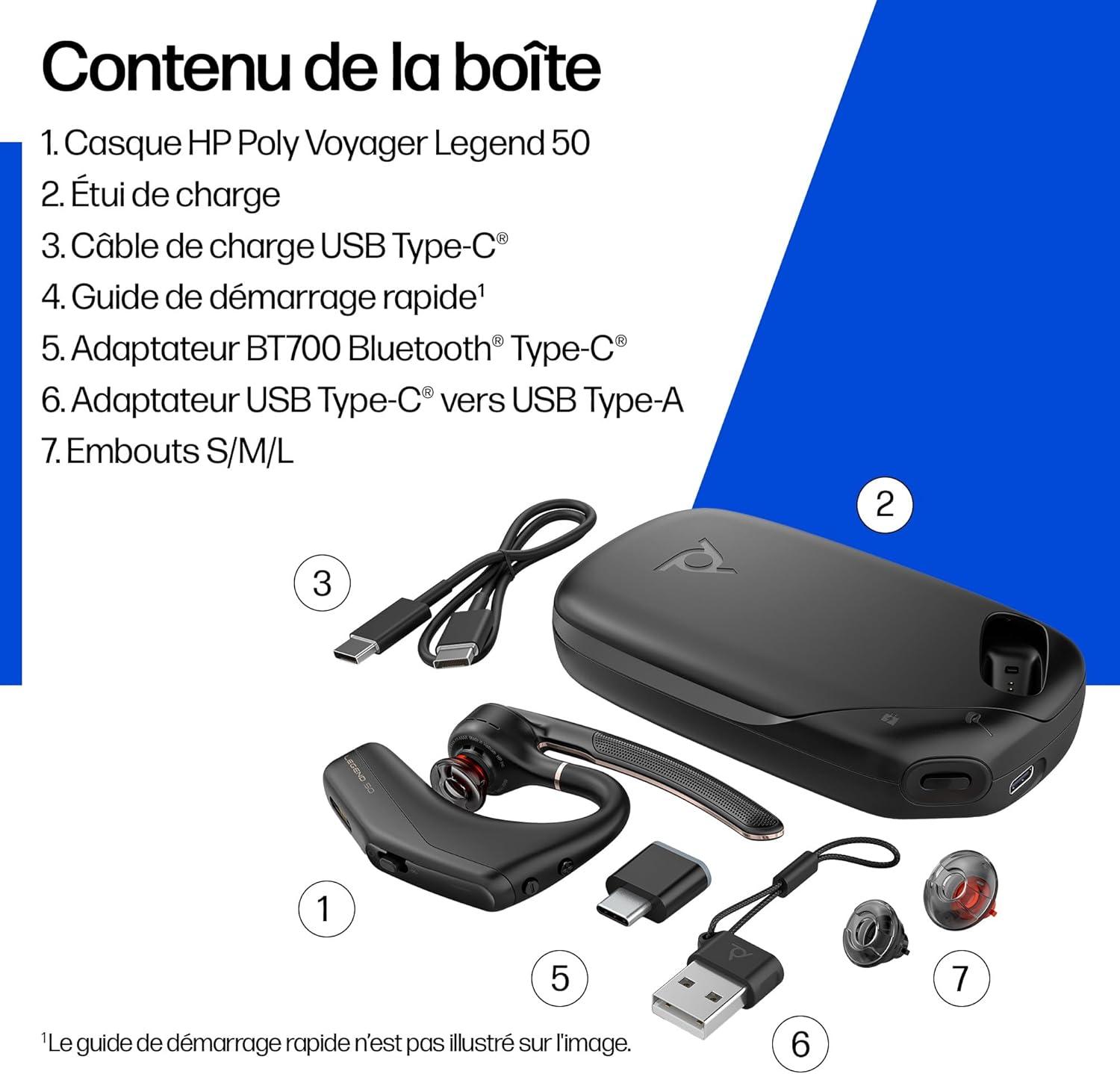 imagePOLY Voyager Legend 50M Casque UC avec Quatre Microphones Annulation du Bruit Technologie Noise Block tui de Charge Portable capteurs intelligents Commandes Rapides