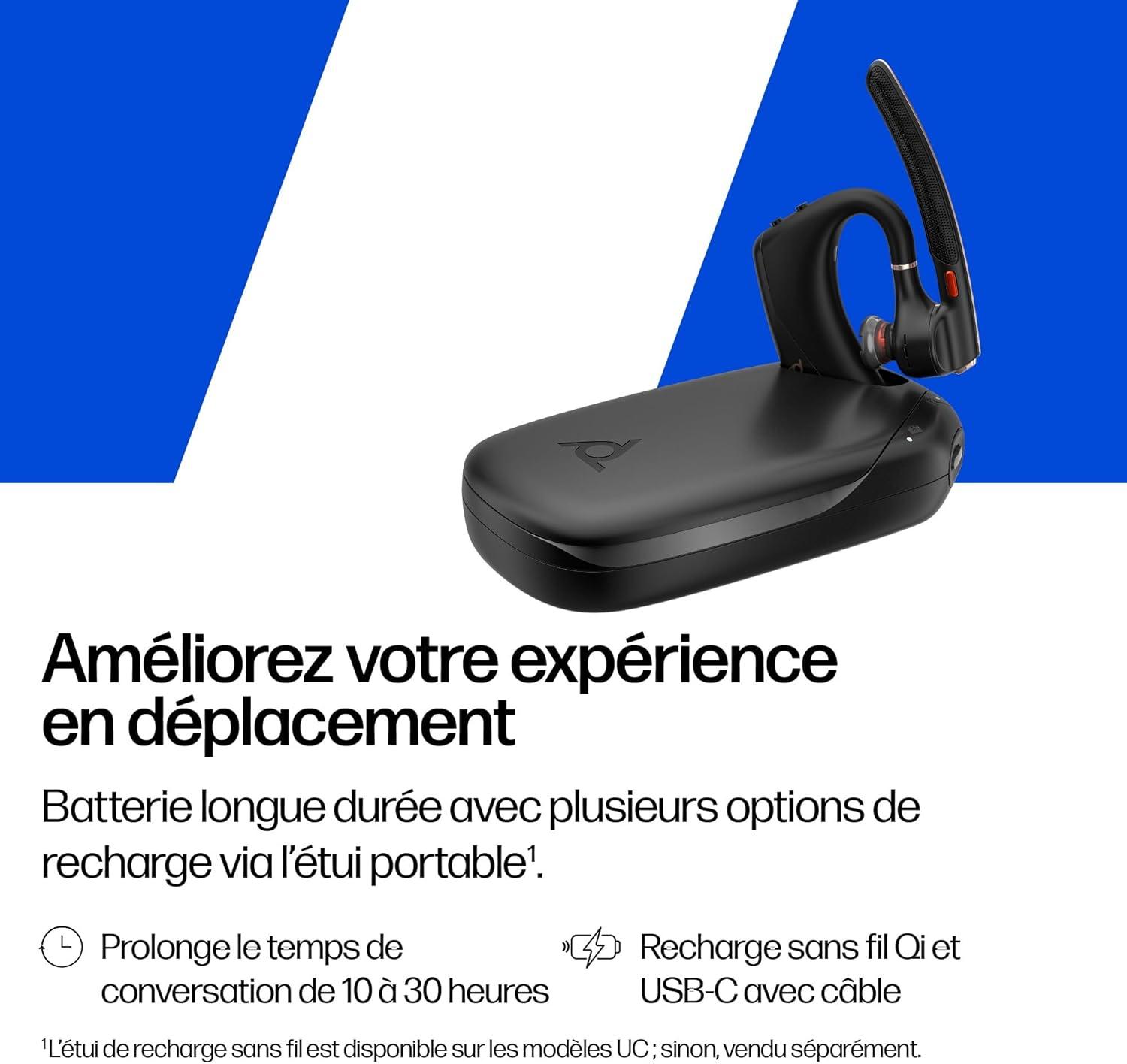 imagePOLY Voyager Legend 50M Casque UC avec Quatre Microphones Annulation du Bruit Technologie Noise Block tui de Charge Portable capteurs intelligents Commandes Rapides