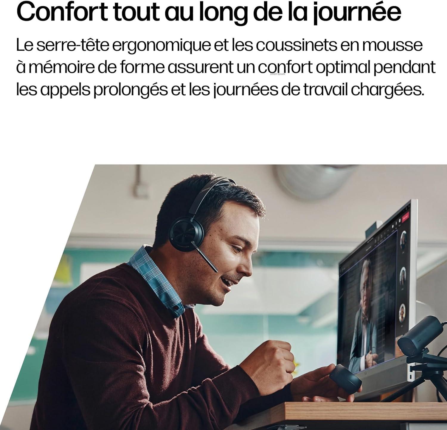 imagePOLY couteur sans Fil Voyager Focus 2 UC avec Support de Microphone et de Charge PC Compatible Via ladaptateur Bluetooth BT700 Inclus ou par cble USB