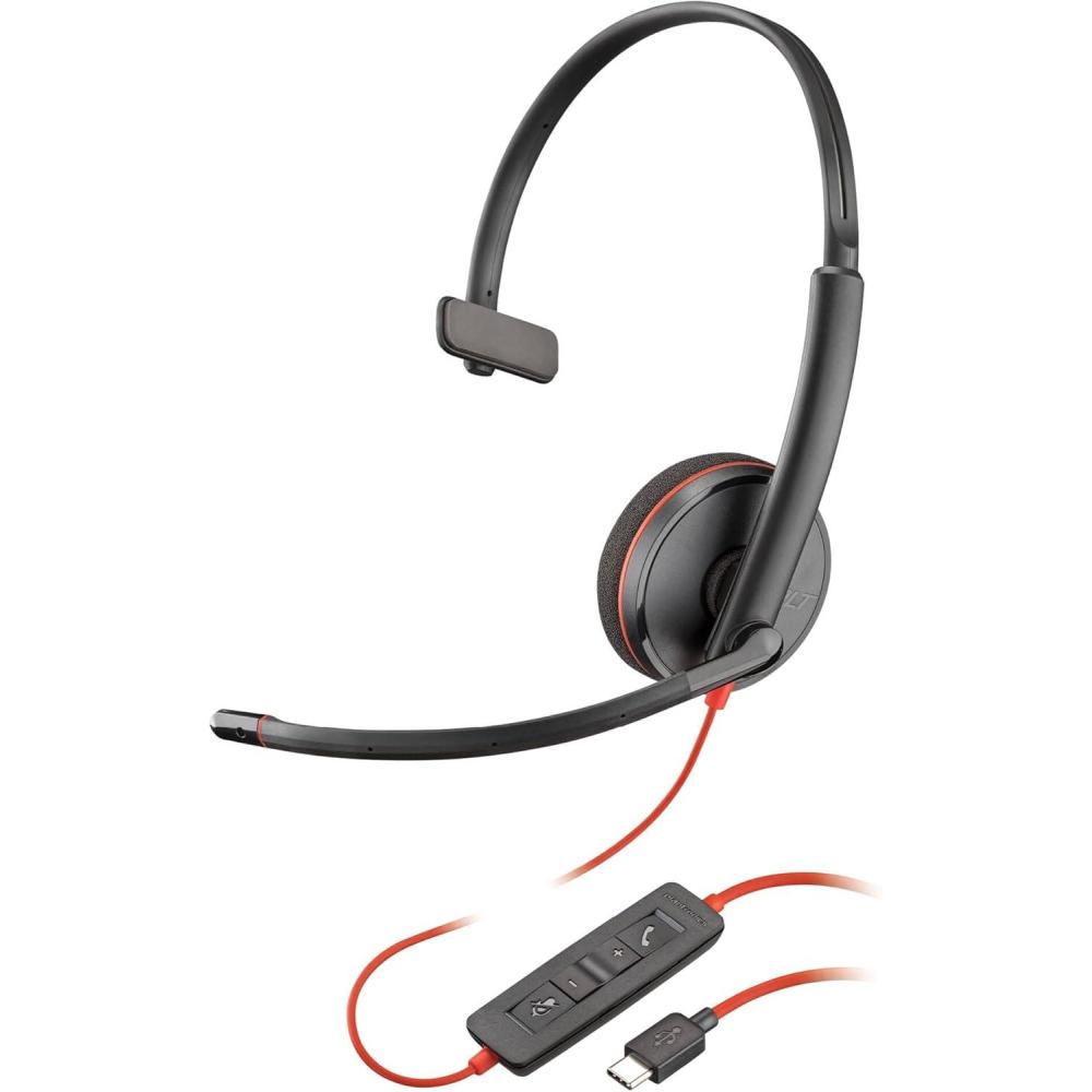 imageMicrocasque filaire Poly Blackwire 3210 Microphone antibruit Conception monaurale Connexion un PCMac via USBC ou USBA Fonctionne avec Teams ZoomUSBC USBCA
