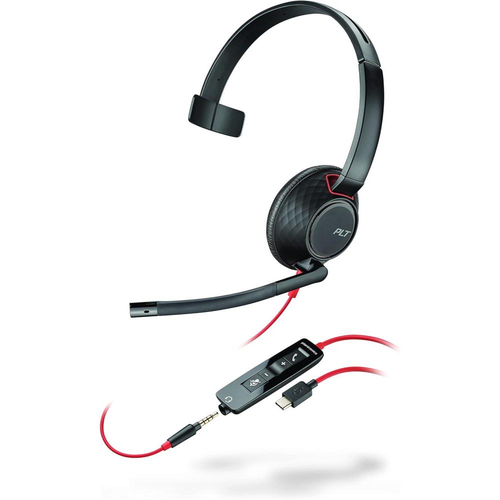 imageMicrocasque filaire Poly Blackwire 5210 Plantronics Perche microphone antibruit flexible Design monaural Connexion un PCMac tlphone portable via USBC USBA ou prise Jack 35 mmUSBC AUX