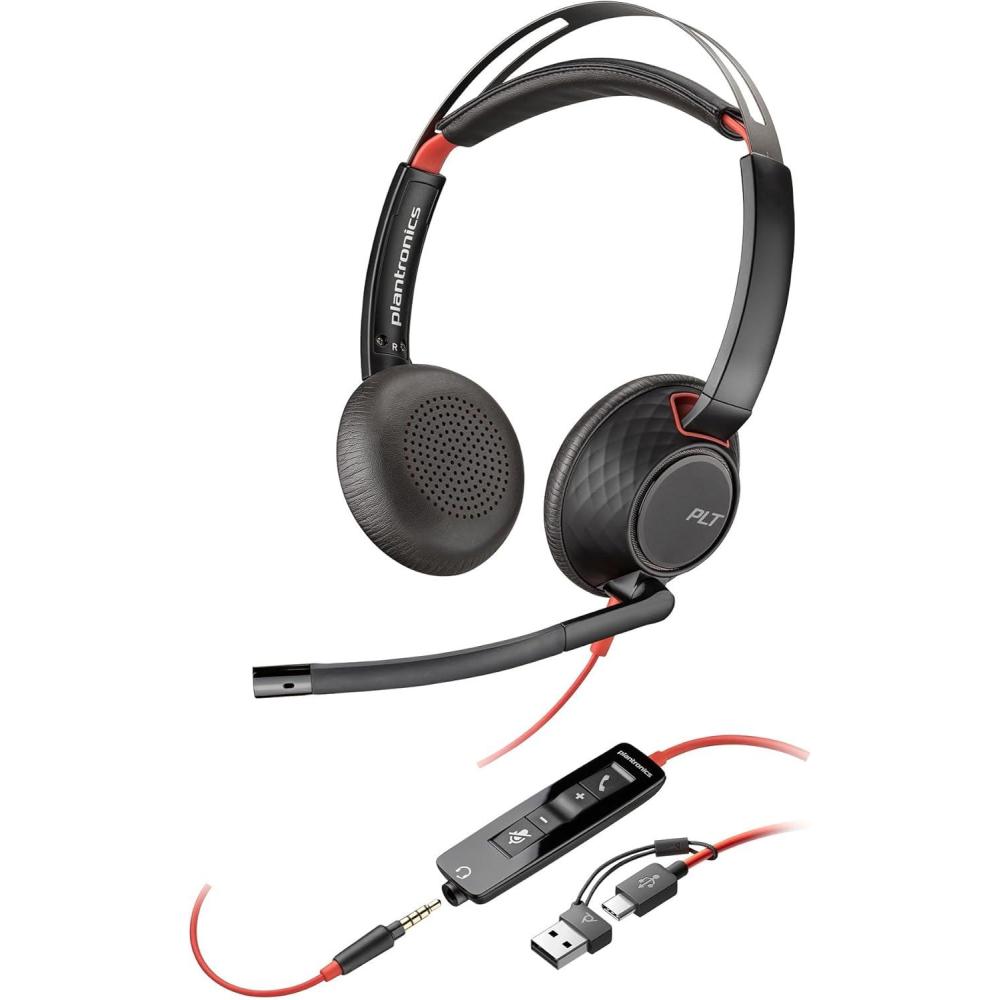 imageMicrocasque filaire Poly Blackwire 5220 Perche microphone antibruit flexible Conception ergonomique Connexion un PCMac tlphone portable via USBC USBA ou prise Jack 35 mmUSBC USBCA