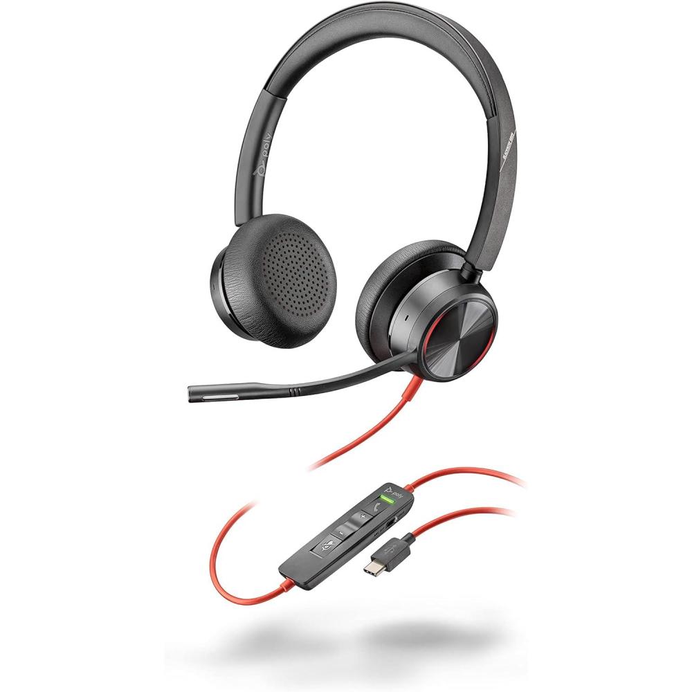 imageMicrocasque filaire haut de gamme Poly Blackwire 8225 Annulation active du bruit Son binaural hifi Connexion un PCMac Certifi Microsoft TeamsArceau