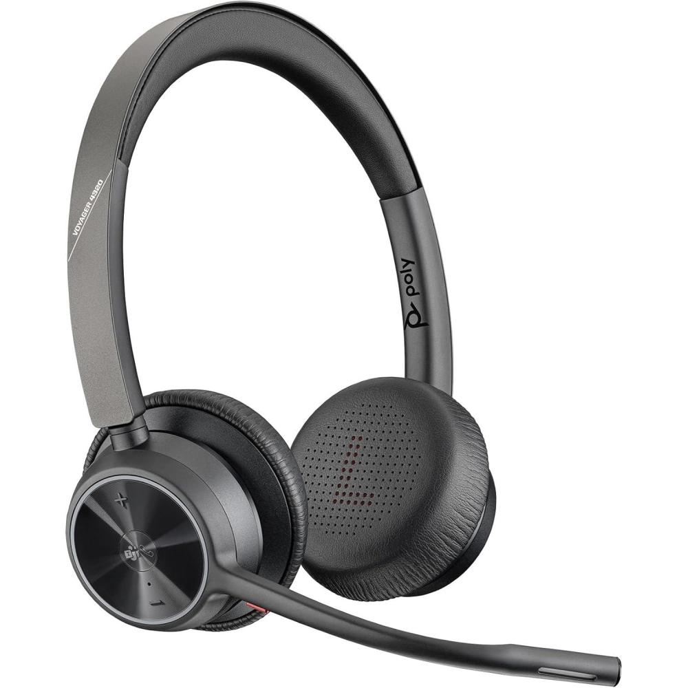 imageMicrocasque sans fil Poly Voyager 4320 UC Microcasques binauraux avec perche microphone antibruit Connexion un PCMacTlphone portable via Bluetooth Fonctionne avec Teams certifi ZoomUSBC USBCA