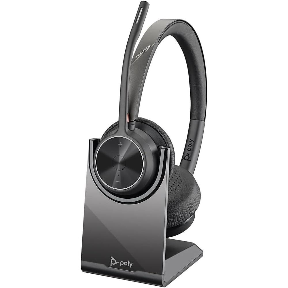 imageMicrocasque sans fil Poly Voyager 4320 UC et socle de chargement Microcasques binauraux avec perche microphone antibruit Connexion un PCTlphone portable via Bluetooth Fonctionne Teams ZoomStandard