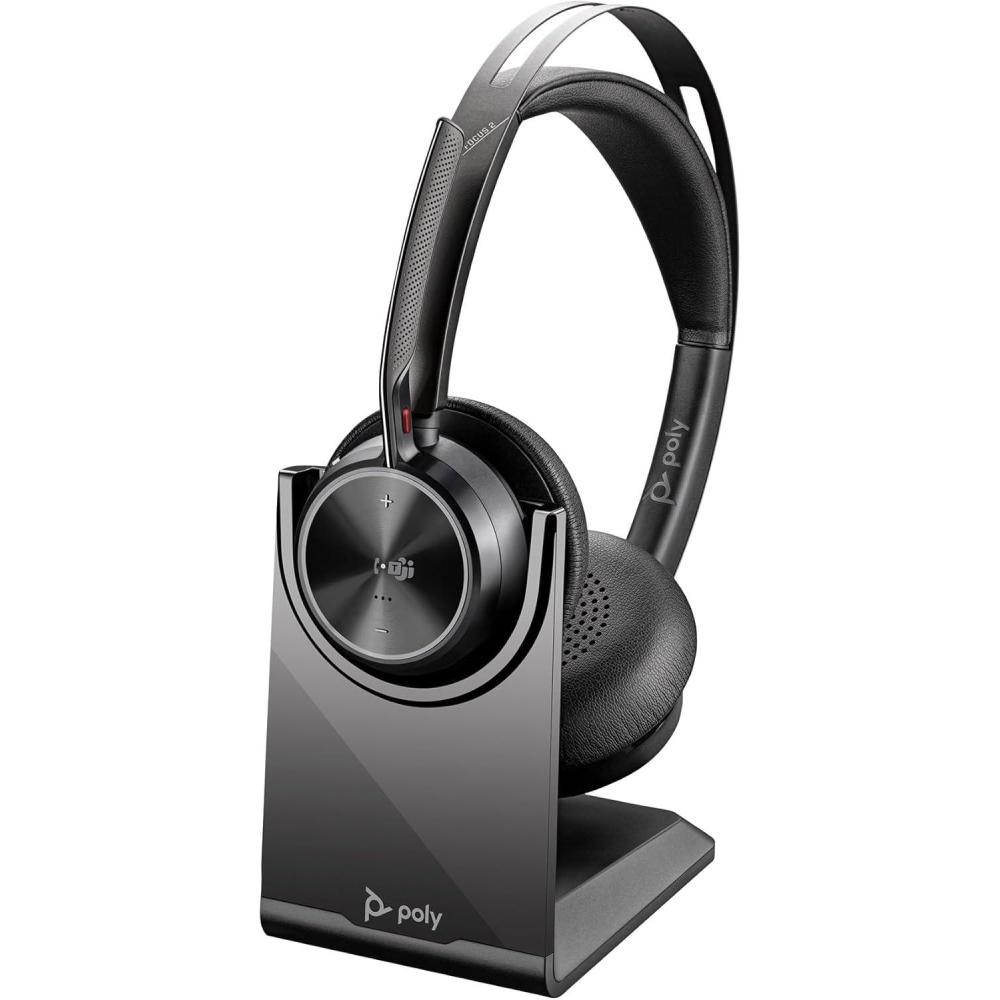 imagePOLY couteur sans Fil Voyager Focus 2 UC avec Support de Microphone et de Charge PC Compatible Via ladaptateur Bluetooth BT700 Inclus ou par cble USB