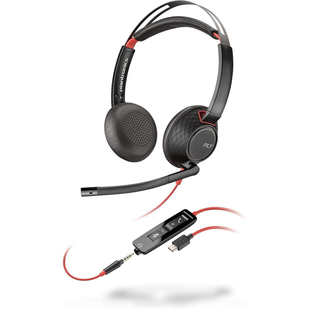 imagePlantronics Microcasque USBC Blackwire5220 filaire binaural pour ordinateur avec micro perche Connexion un PCMac une tablette etou un tlphone portable via USBC ou prise Jack 35mmUSBC