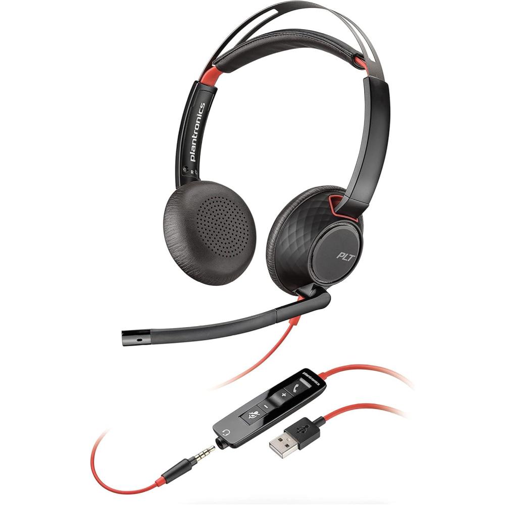 imagePlantronics Microcasque USBC Blackwire5220 filaire binaural pour ordinateur avec micro perche Connexion un PCMac une tablette etou un tlphone portable via USBC ou prise Jack 35mmUSBA