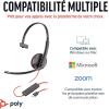 Micro-casque filaire Poly Blackwire 3210 – Microphone antibruit – Conception monaurale – Connexion à un PC/Mac via USB-C ou USB-A – Fonctionne avec Teams, Zoom(USB-C + USB-C/A)