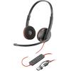 Micro-casque filaire Poly Blackwire 3220 – Microphone antibruit – Conception binaurale – Connexion à un PC/Mac via USB-C ou USB-A – Fonctionne avec Teams, Zoom