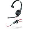 Micro-casque filaire Poly Blackwire 5210 (Plantronics) – Perche microphone antibruit flexible – Design monaural – Connexion à un PC/Mac, téléphone portable via USB-C, USB-A ou prise Jack 3,5 mm(USB-C & AUX)