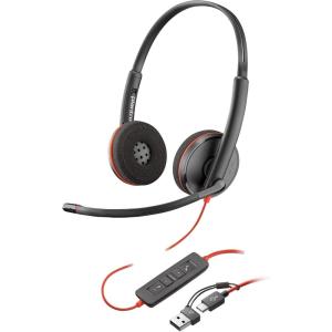 Micro-casque filaire Poly Blackwire 3220 – Microphone antibruit – Conception binaurale – Connexion à un PC/Mac via USB-C ou USB-A – Fonctionne avec Teams, Zoom