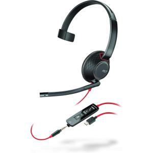 Micro-casque filaire Poly Blackwire 5210 (Plantronics) – Perche microphone antibruit flexible – Design monaural – Connexion à un PC/Mac, téléphone portable via USB-C, USB-A ou prise Jack 3,5 mm(USB-C & AUX)