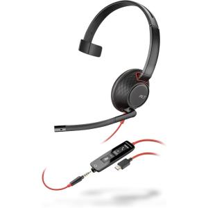 Micro-casque filaire Poly Blackwire 5210 (Plantronics) – Perche microphone antibruit flexible – Design monaural – Connexion à un PC/Mac, téléphone portable via USB-C, USB-A ou prise Jack 3,5 mm(USB-C + USB-C/A)