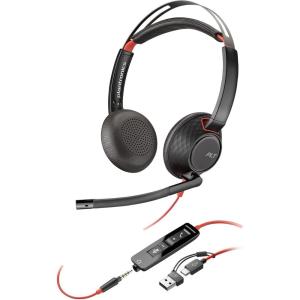 Micro-casque filaire Poly Blackwire 5220 – Perche microphone antibruit flexible – Conception ergonomique – Connexion à un PC/Mac, téléphone portable via USB-C, USB-A ou prise Jack 3,5 mm(USB-C + USB-C/A)