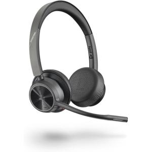 Micro-casque sans fil Poly Voyager 4320 UC – Micro-casques binauraux avec perche microphone antibruit – Connexion à un PC/Mac/Téléphone portable via Bluetooth – Fonctionne avec Teams (certifié), Zoom(Teams certified)