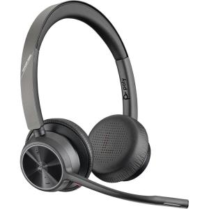 Micro-casque sans fil Poly Voyager 4320 UC – Micro-casques binauraux avec perche microphone antibruit – Connexion à un PC/Mac/Téléphone portable via Bluetooth – Fonctionne avec Teams (certifié), Zoom(USB-C + USB-C/A)