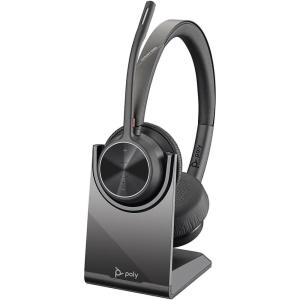 Micro-casque sans fil Poly Voyager 4320 UC et socle de chargement, Micro-casques binauraux avec perche microphone antibruit, Connexion à un PC/Téléphone portable via Bluetooth, Fonctionne: Teams, Zoom(Standard)