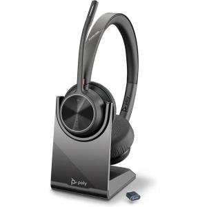 Micro-casque sans fil Poly Voyager 4320 UC et socle de chargement, Micro-casques binauraux avec perche microphone antibruit, Connexion à un PC/Téléphone portable via Bluetooth, Fonctionne: Teams, Zoom(USB-C + USB-C/A)