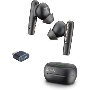 Écouteurs sans fil True Wireless Poly Voyager Free 60+ UC – Micros antibruit pour des appels clairs – ANC – Étui de chargement tactile – Fonctionne avec iPhone, Android, PC/Mac – Certifié Teams – Noir(USB-C + USB-C/A)