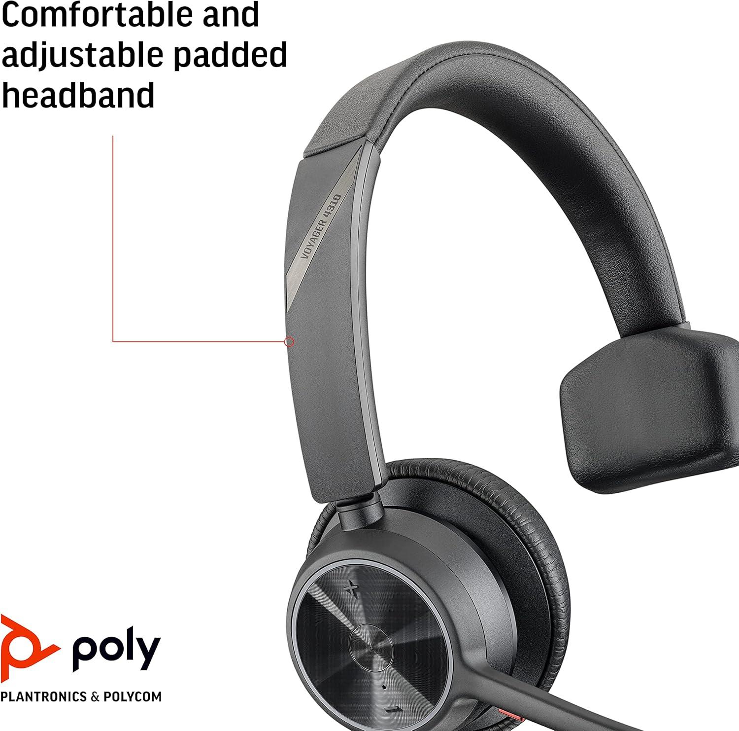 imageMicrocasque sans fil Poly Voyager 4310 UC Plantronics Microcasque Bluetooth monaural avec microphone antibruit Connexion un PCMacTlphone portable via Bluetooth Fonctionne avec Teams ZoomUSBA
