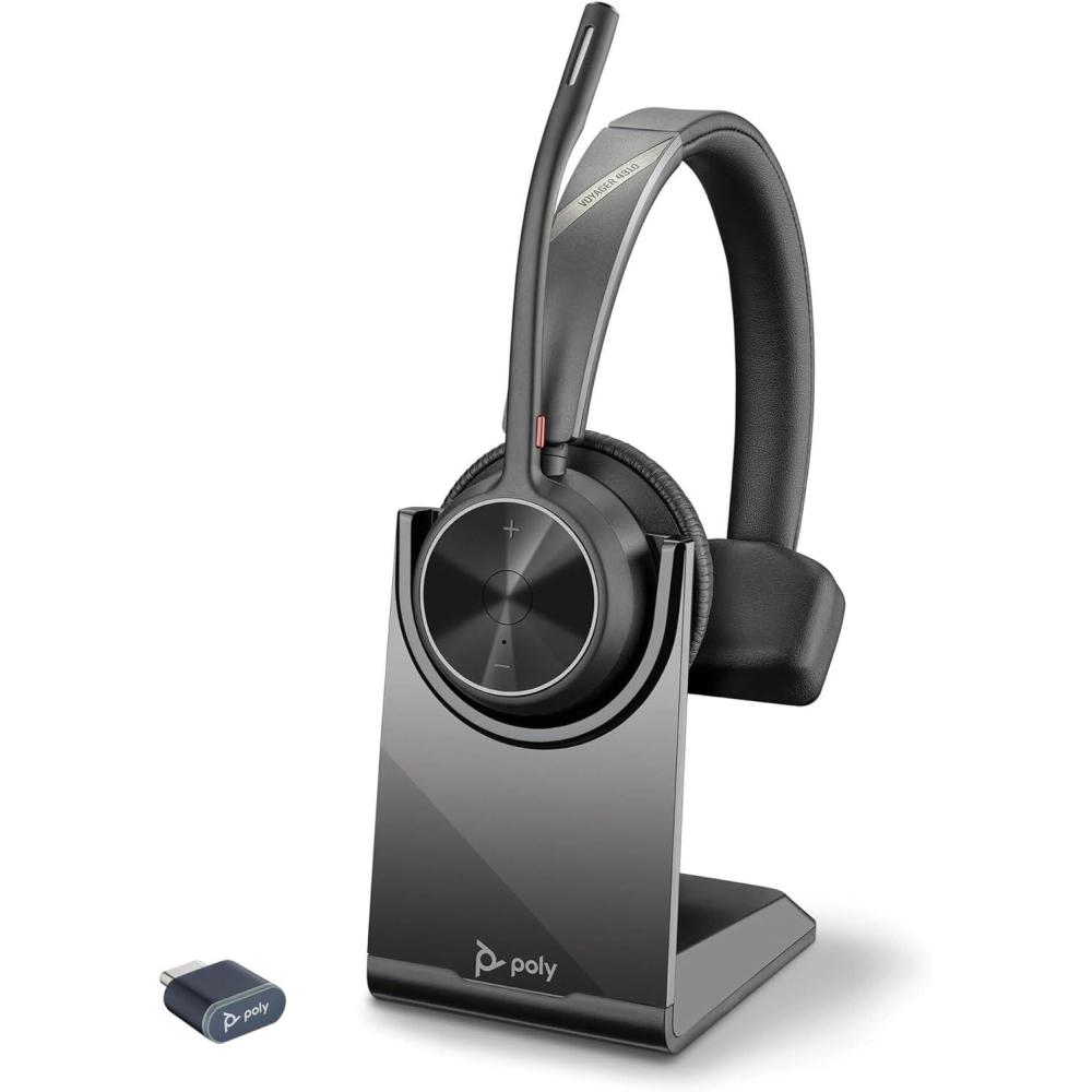 imageMicrocasque sans fil Poly Voyager 4310 UC et socle de chargement Microcasque Bluetooth monaural avec perche de microphone antibruit Connexion un PCTlphone portable Fonctionne Teams ZoomUSBC USBCA