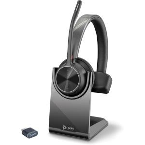 Micro-casque sans fil Poly Voyager 4310 UC et socle de chargement, Micro-casque Bluetooth monaural avec perche de microphone antibruit, Connexion à un PC/Téléphone portable – Fonctionne: Teams, Zoom(USB-C + USB-C/A)