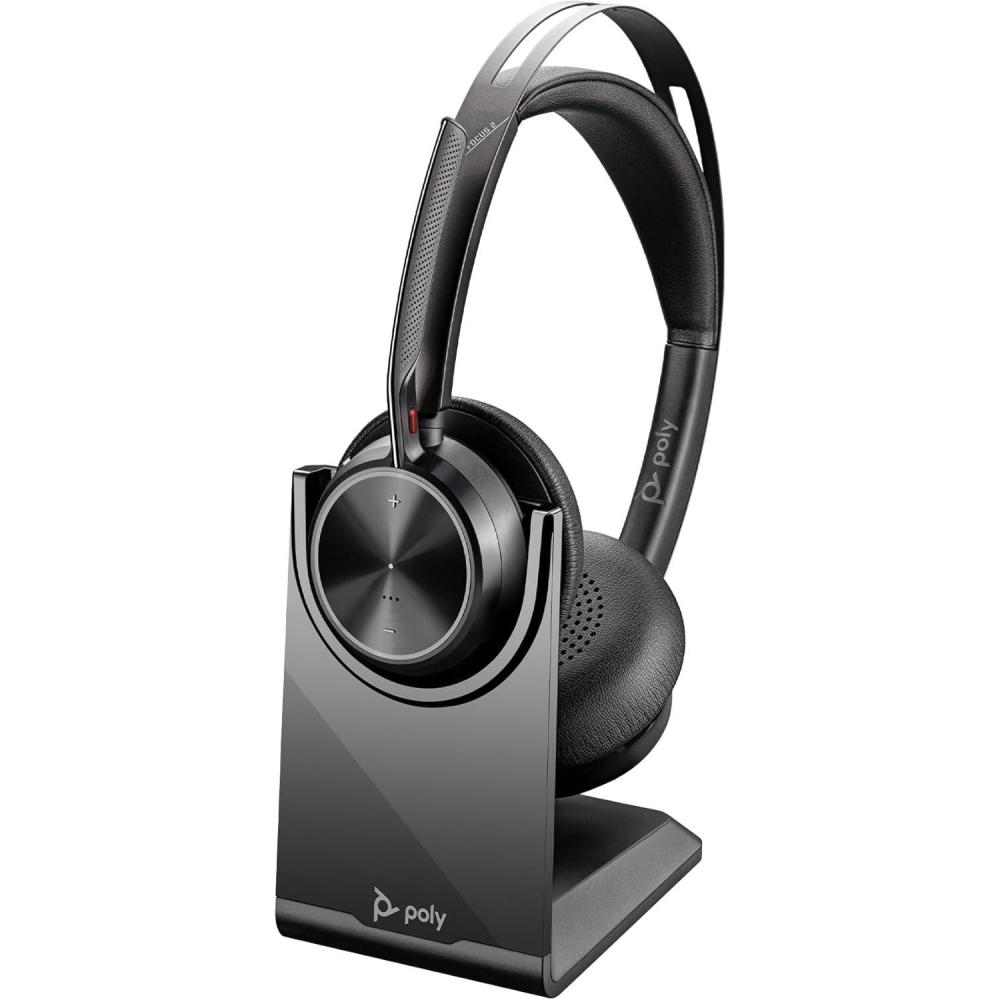 image:imageMicrocasque sans fil Poly Voyager Focus 2 UC avec microphone et socle de chargement  Annulation active du bruit ANC  Connexion  un PCTlphone portable via Bluetooth  avec Teams Zoom et plus